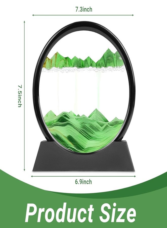 NestPlay Moving Sand Art, 3D Liquid Motion Deep Sea Sandscape Color Quicksand Decor, Round Glass Flowing Sand Art Sandscapes Picture, Relaxing Desktop Home Office Work Decor, 7 inch Green - Image 3